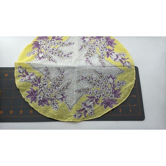 Vintage Floral Handkerchief Lot Of 4: Yellow Green Pink & Purple Prints - Picture 6 of 6